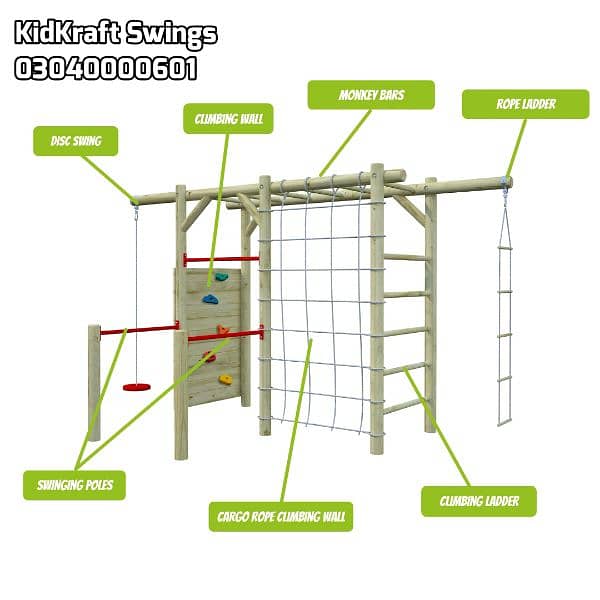 Monkey bar, Climber, rope ladder, swings, slides, seesaw, kids rides 3