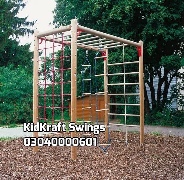 Monkey bar, Climber, rope ladder, swings, slides, seesaw, kids rides 4