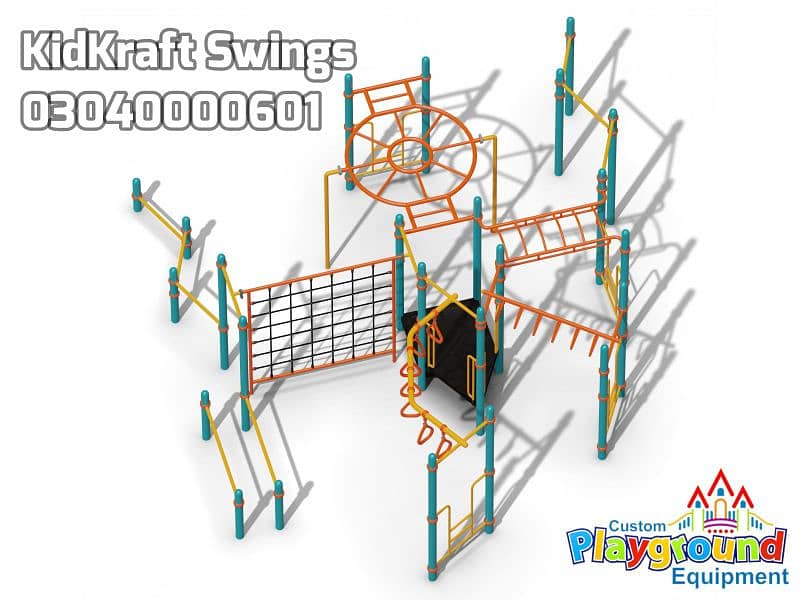 Monkey bar, Climber, rope ladder, swings, slides, seesaw, kids rides 7