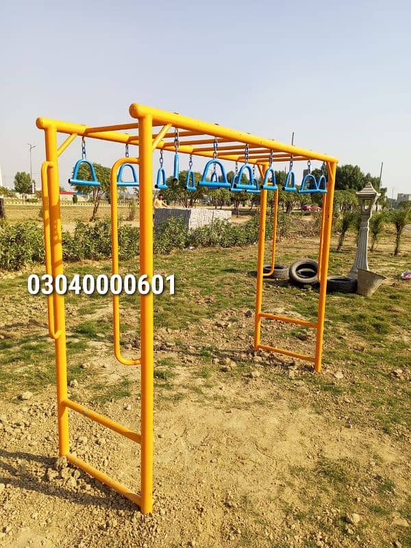 Monkey bar, Climber, rope ladder, swings, slides, seesaw, kids rides 16