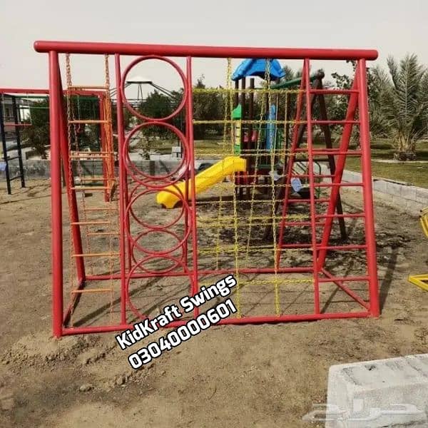 Monkey bar, Climber, rope ladder, swings, slides, seesaw, kids rides 17