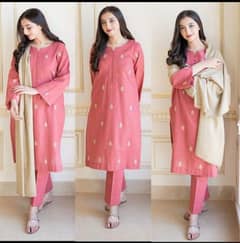 Women's Embroidered Pink Suit Set - 3 Pcs with Cut Work Neckline