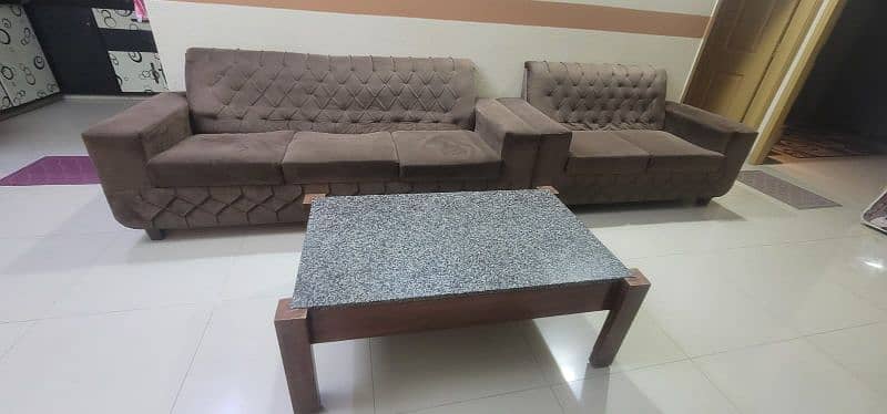 sofa set with wooden table and 2 bean bags 7