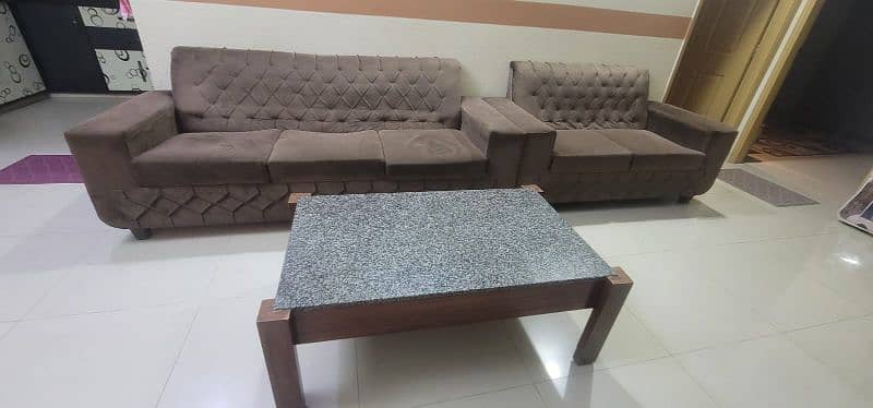 sofa set with wooden table and 2 bean bags 9