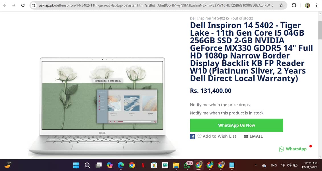 Dell Inspiron 14 5402 Core i5 11th Gen 16 Ram Nvme 256 SSD 6