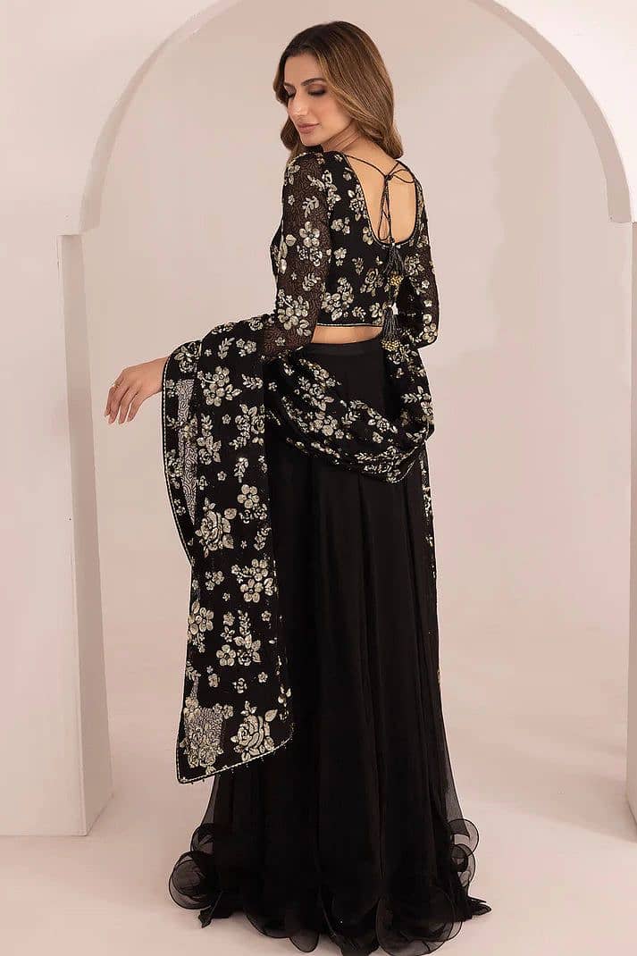 Women Clothing Saree Chiffon Black Colour 2