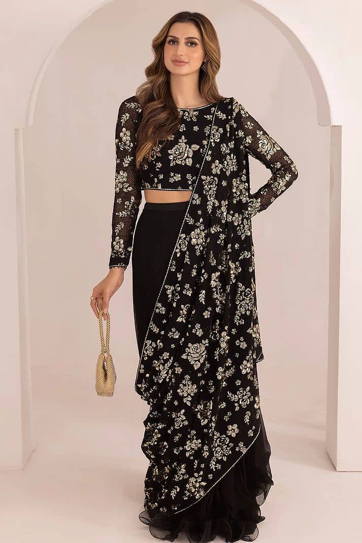 Women Clothing Saree Chiffon Black Colour 5