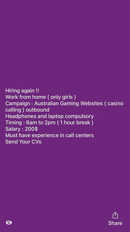 CSRs required work from home  ( only for girls ] 0