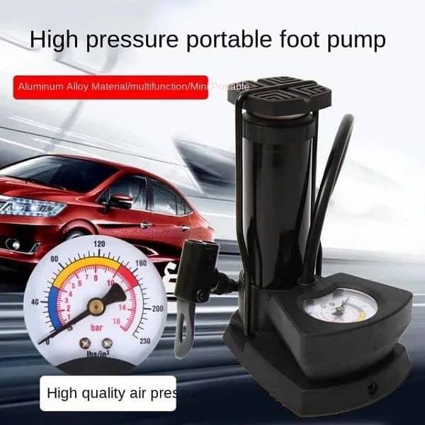 High Pressure Foot Air Pump With Gauge, Heavy Duty Foot Pump 0