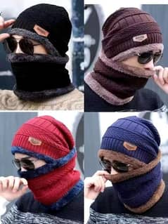 Winter Knitted Beanie Hat Thick Wool Neck Scarf Cap