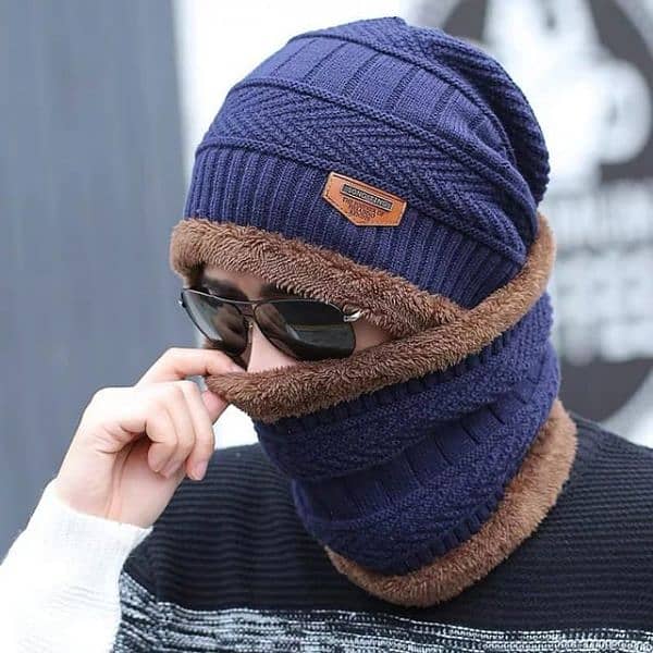 Winter Knitted Beanie Hat Thick Wool Neck Scarf Cap 1