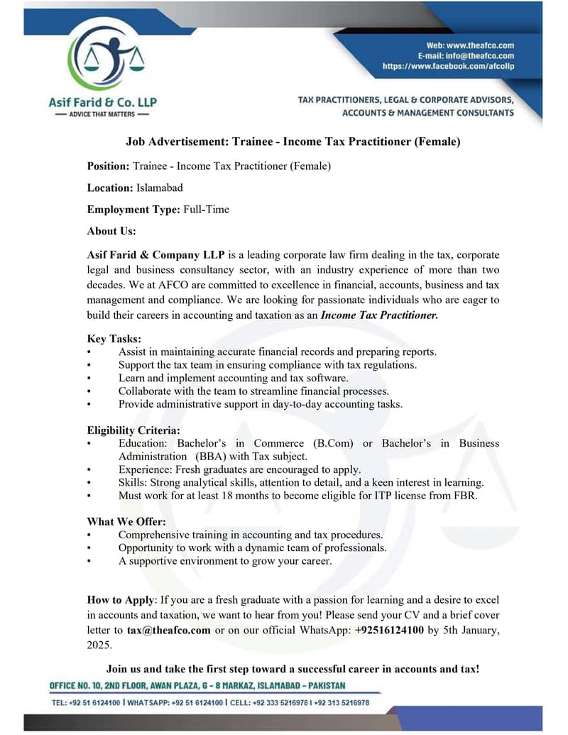 Trainee - Income Tax Practitioner (Female) 0