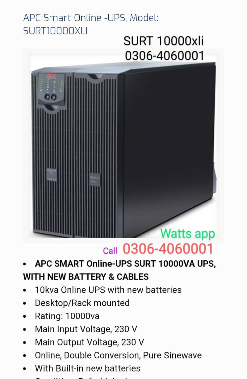 Online APC UPS 3Kva 2700watt, 10kva, 20kva pure Sine wave 8