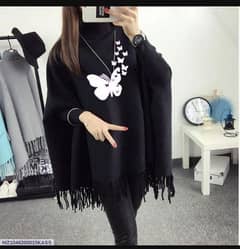 Women Polyester Butterfly Printed Poncho Cape Shawl