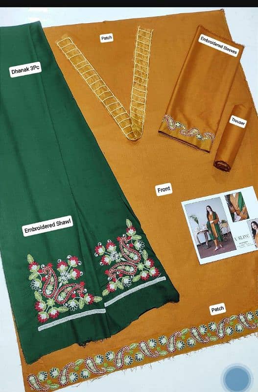 3 pcs women unstitched dhank patch work suit 1