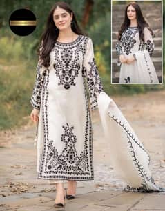 Elegant White Organza Embroidered Suit Set For Women