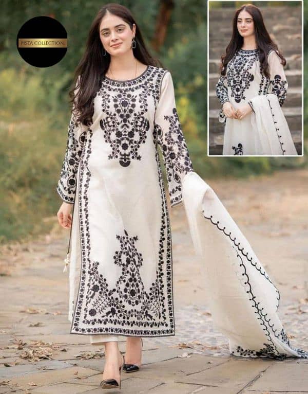 Elegant White Organza Embroidered Suit Set For Women 0