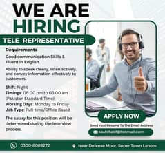 Call center jobs| jobs in Lahore| Tele Represent job| job available