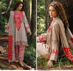 Elegant 3 pcs Digital Print Viscose Suit Set In Beige