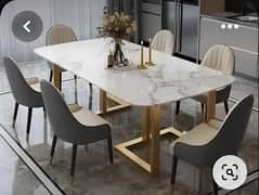 6 seater dining table/UV top table/metal steel chair/luxury dining set