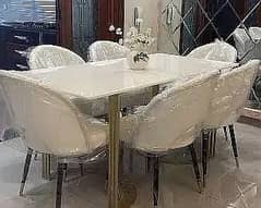 6 seater dining table/UV top table/metal steel chair/luxury dining set