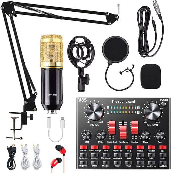 BM800+V8S Condenser Mic with V800+ v8s Live USB Mixer Sound Card 0