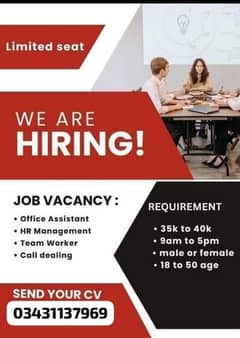 we are hiring for male and female