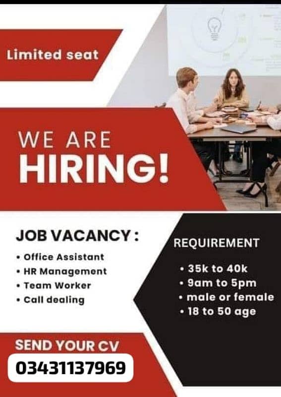 we are hiring for male and female 0