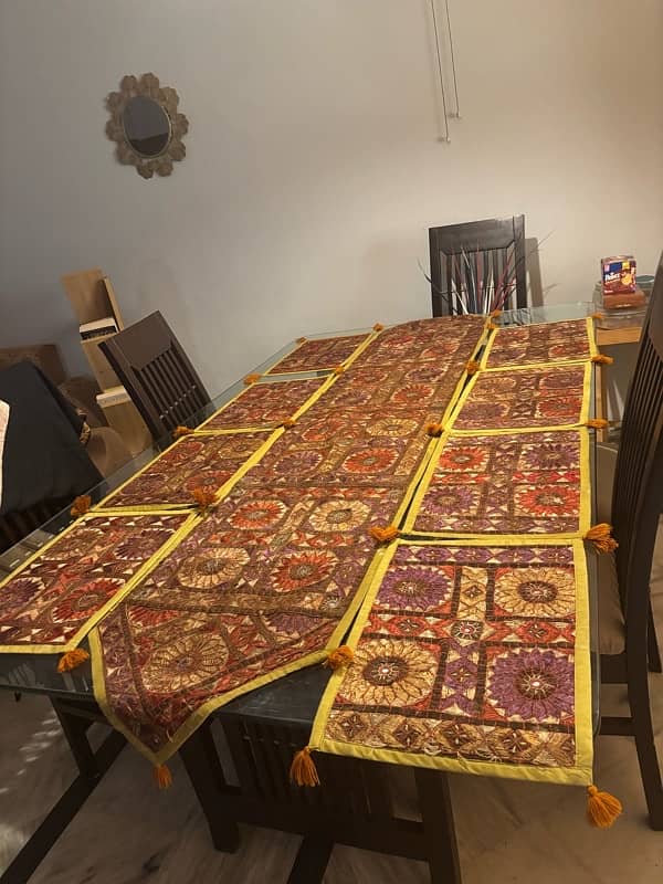 fully embroided 8 seater dining table runner and placemats 1