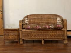 2 SEATER CANE SOFA + SIDE TABLE