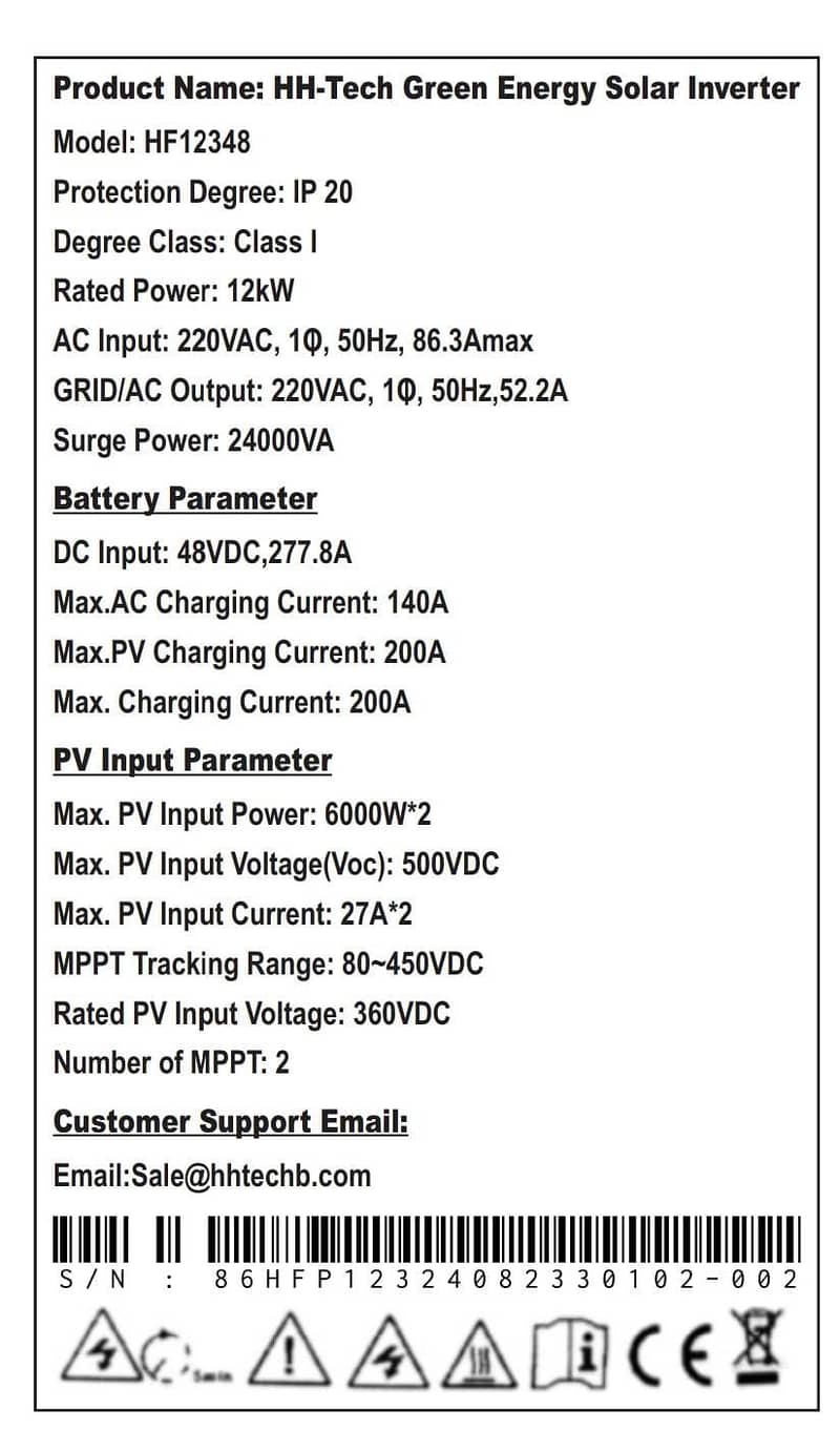 Solar Hybrid Inverters 3.3kW to 12kW HH-Tech 4