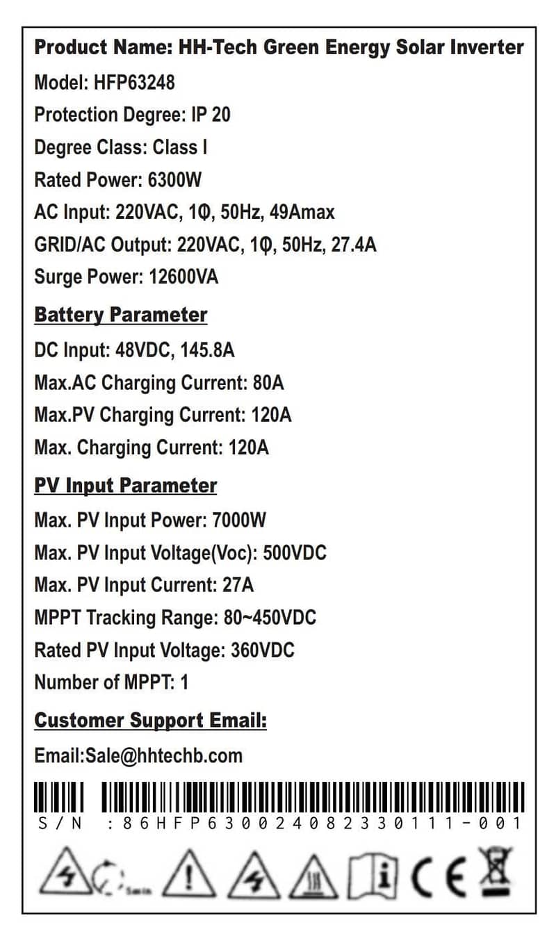 Solar Hybrid Inverters 3.3kW to 12kW HH-Tech 5