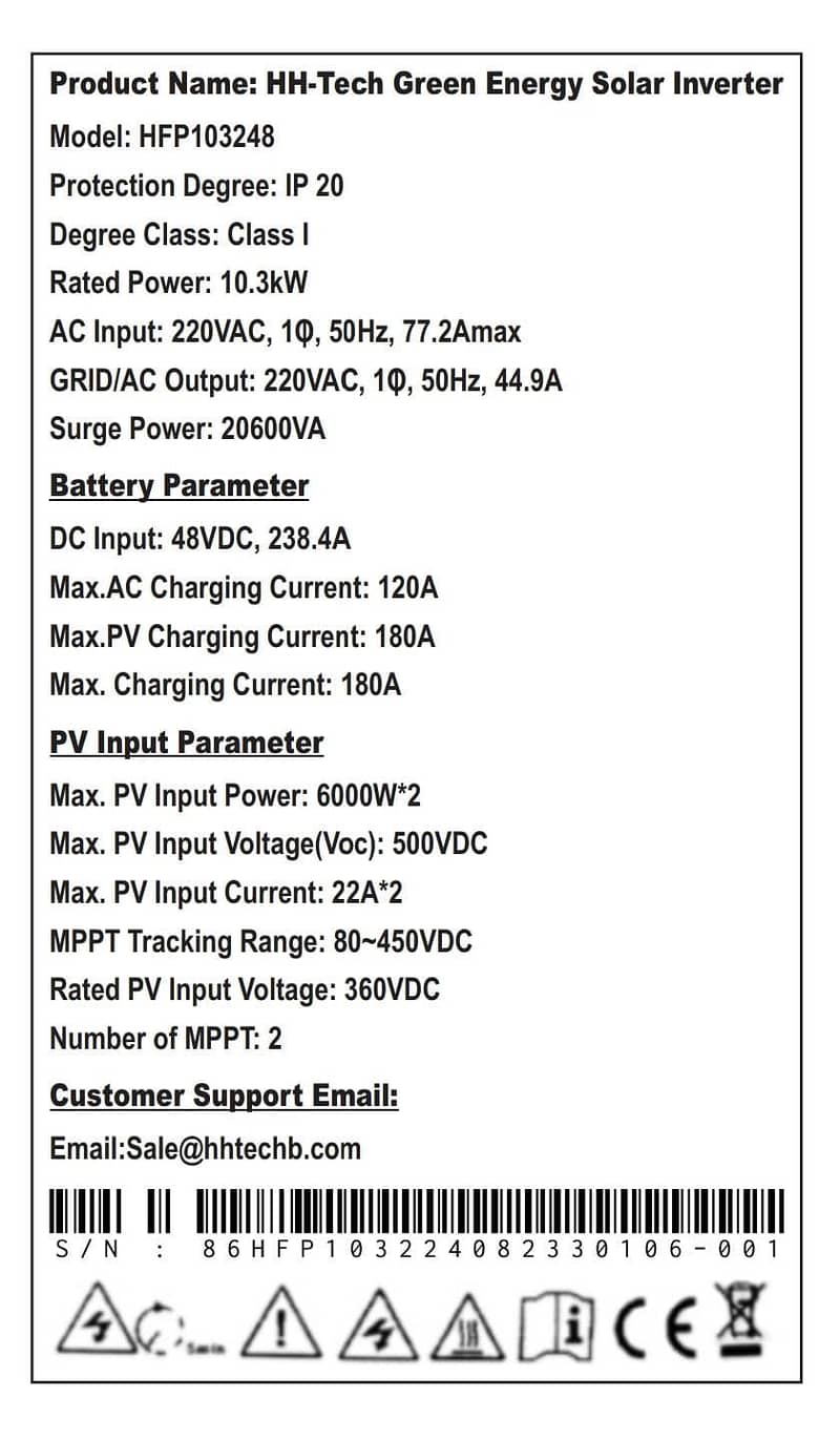 Solar Hybrid Inverters 3.3kW to 12kW HH-Tech 7