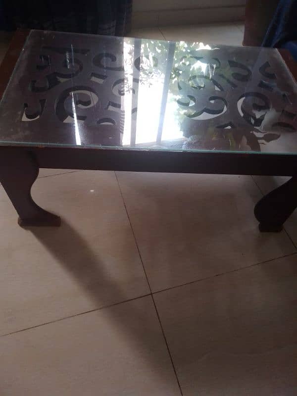 wooden central table with glass tob 1