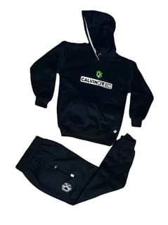 Boy's 2 Pcs Black Polyester Hoodie Tracksuit