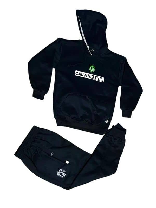 Boy's 2 Pcs Black Polyester Hoodie Tracksuit 0