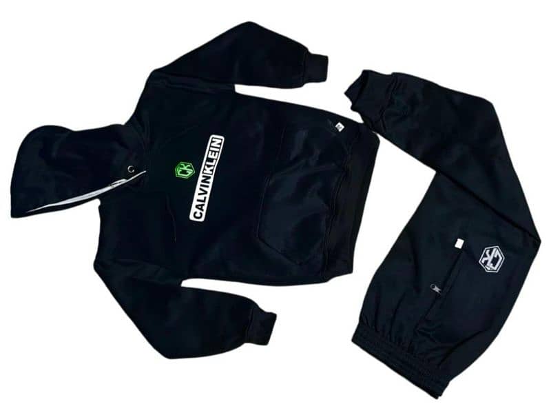 Boy's 2 Pcs Black Polyester Hoodie Tracksuit 1