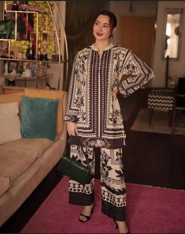 2 pcs women's Stitched printed shirt and Trouser 1