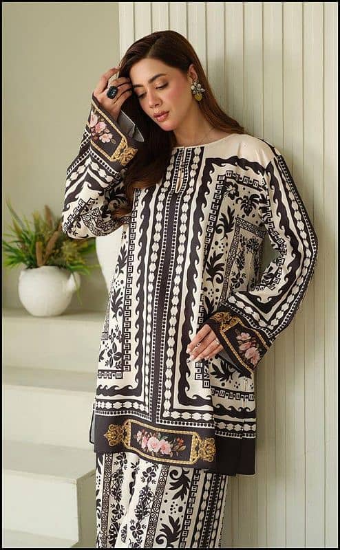 2 pcs women's Stitched printed shirt and Trouser 3