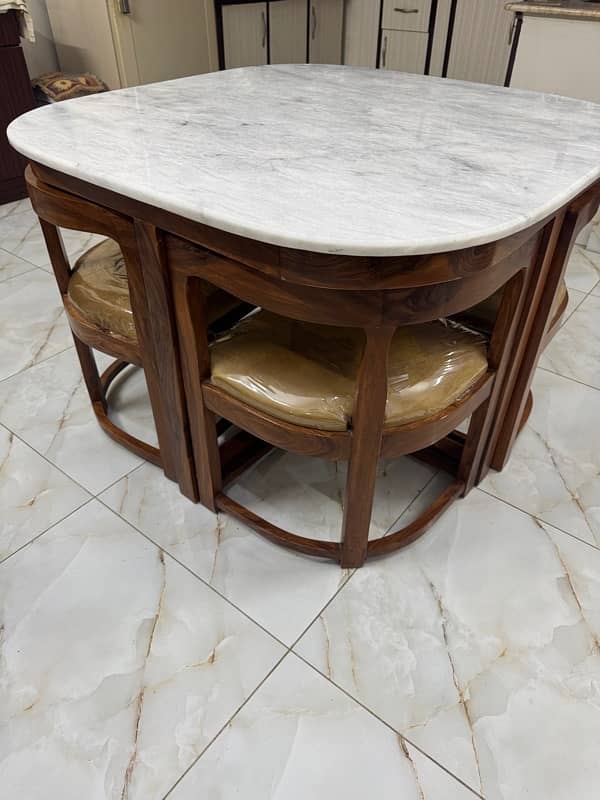 4 chairs dinning table pure wood with marbel top 1