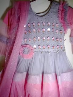 Long frock for 10 to 11 year old girl in grey and pink