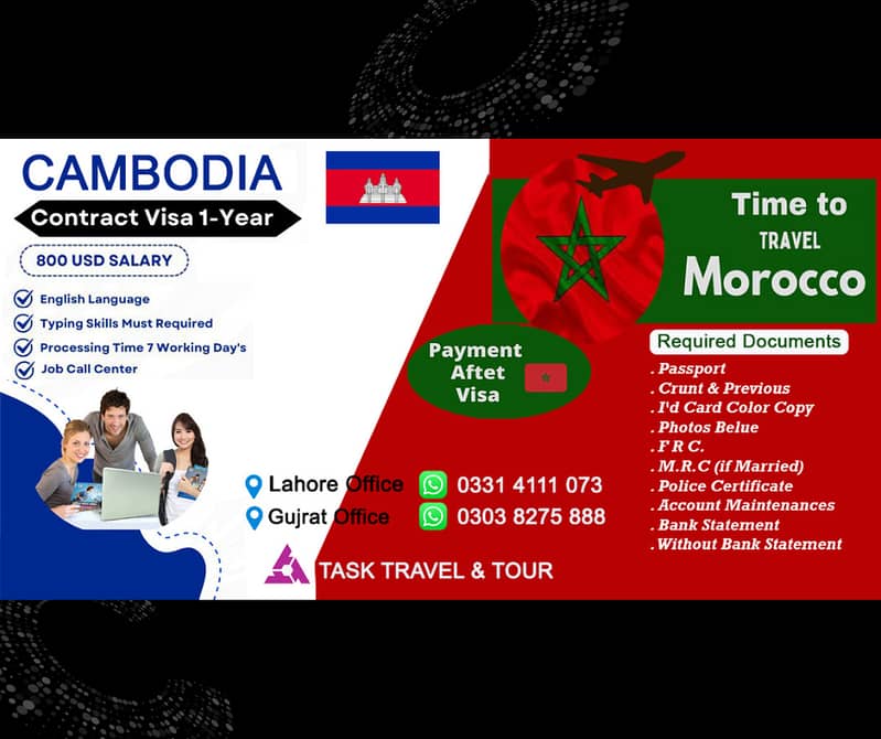 Morocco Visa Payment After Visa 100% Cambodia Contract Visa 1-Year 0