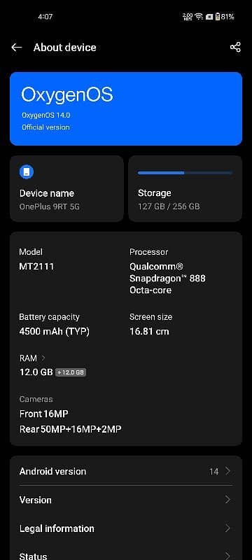 OnePlus 9RT 12+12 256 Non PTA 0