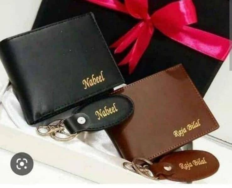 pure leather name and picture wallet keychain 2