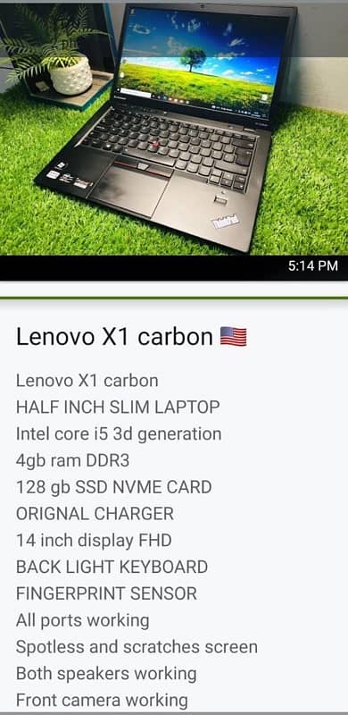 lenovo x1 carbon intel core i5 3d generation 14 inch dsply wth fngrpnt 1