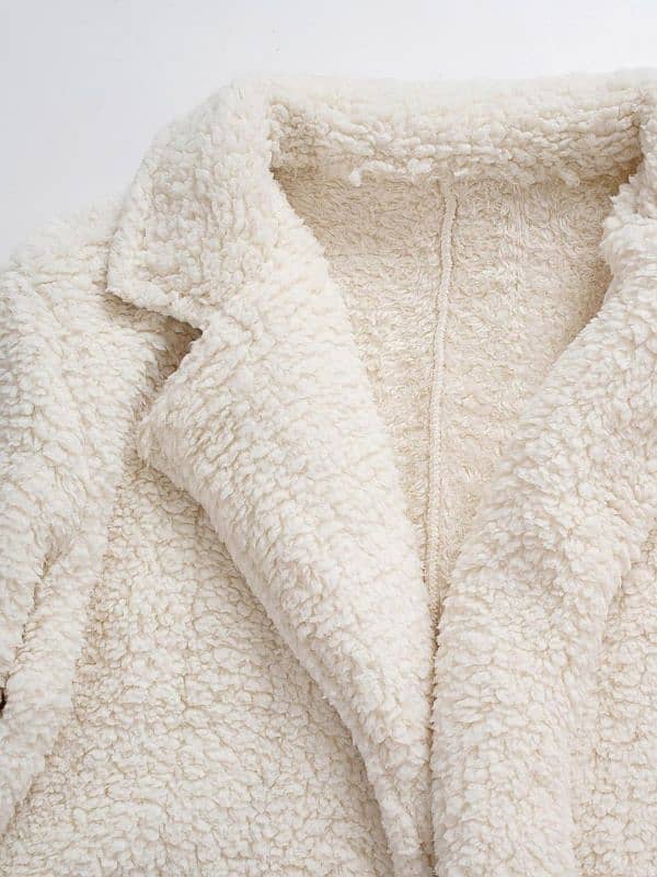 Women's stylish low shoulder double pocket teddy bear longer coat 2