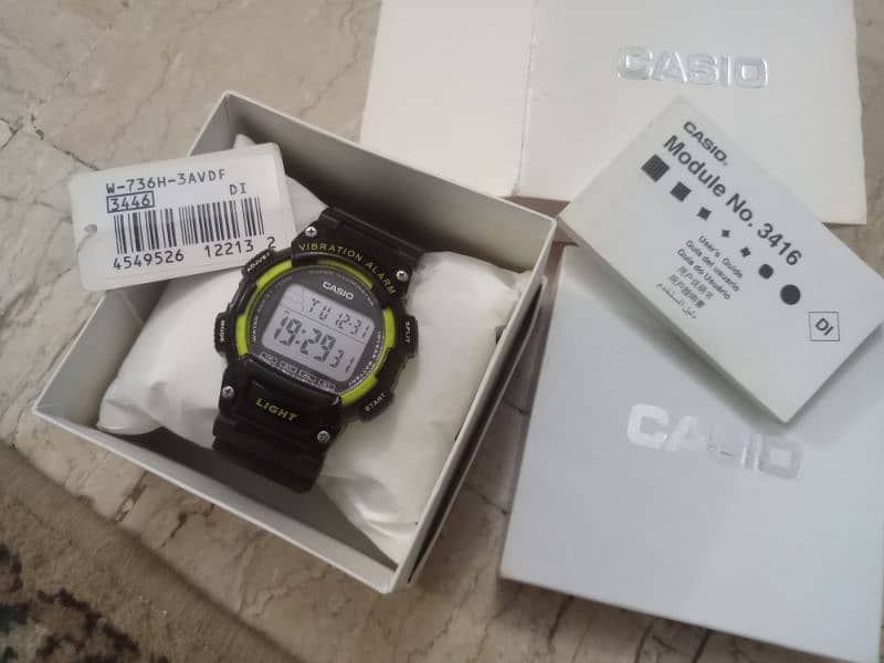 Casio W-736H-3AV Rubber Strap Watch Vibration Alert & Alarm Dual Time 1