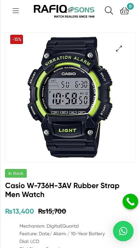 Casio W-736H-3AV Rubber Strap Watch Vibration Alert & Alarm Dual Time 2