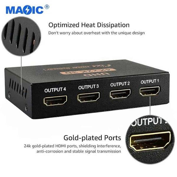 UHD 4Kx2K 3D 1x4 HDMI Splitter 1 Input 4 Output Adapter for HDTV Mont. 1