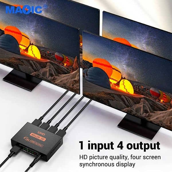 UHD 4Kx2K 3D 1x4 HDMI Splitter 1 Input 4 Output Adapter for HDTV Mont. 4